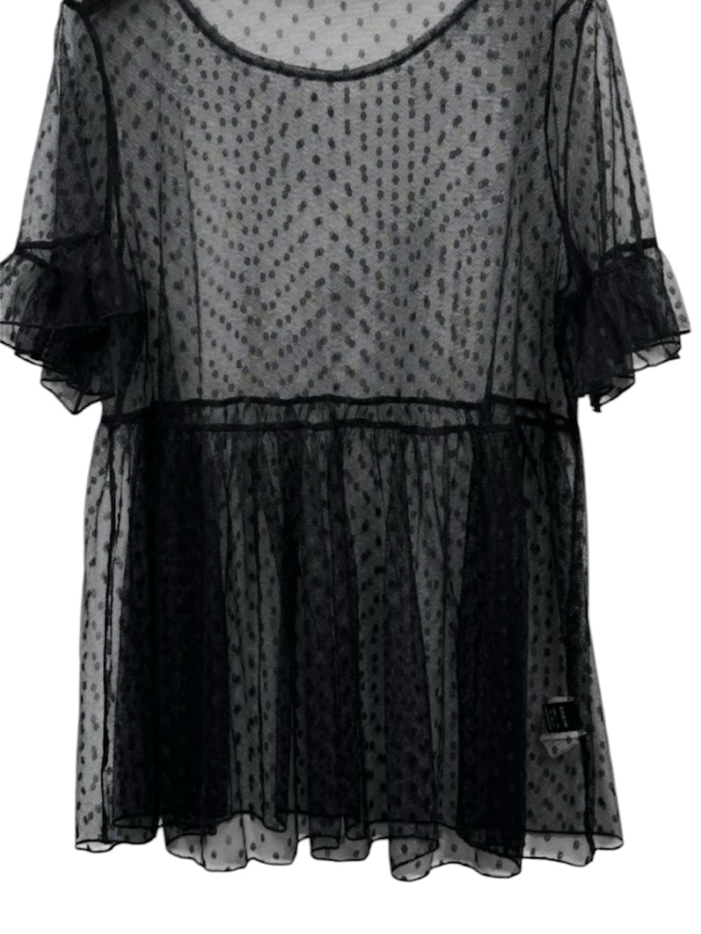 Free Kisses Black Sheer Polka Dot Mesh Top women's size L,,L339